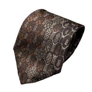 Le Schans Paris 100% Silk Tie Made in Italy Satin Geometric Brown 3.5"